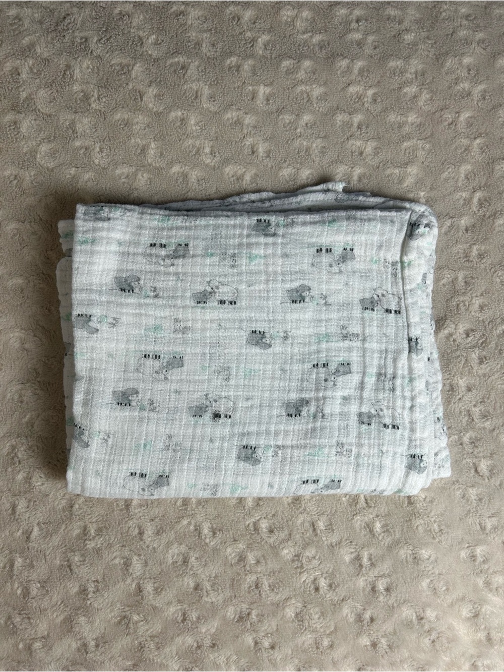 Kyle & Deena Lamb Sheep Baby Swaddle Blanket Gray White Green Muslin Bunny Snail